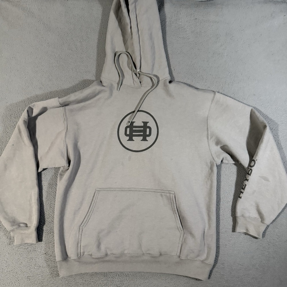 Heybo‎ Hoodie Big Logo Kangaroo Pocket Mens Size Large Gray Outdoors